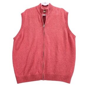 House of Bruar Mens XXL Pink 100% Pure Lambswool Full Zip Sweater Vest Mock Neck